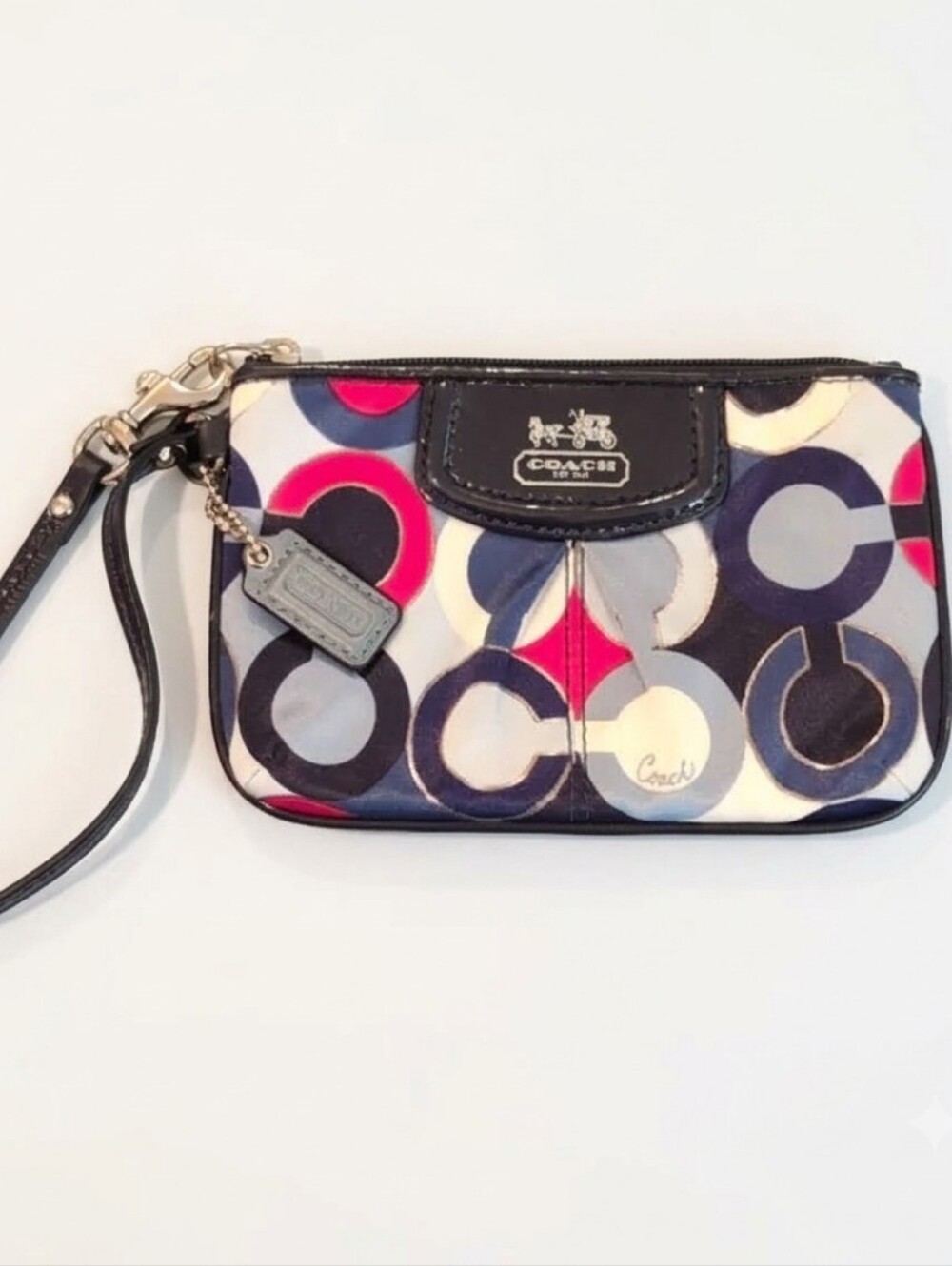 Coach Op Art Signature Circle Print Wristlet - Navy & Red